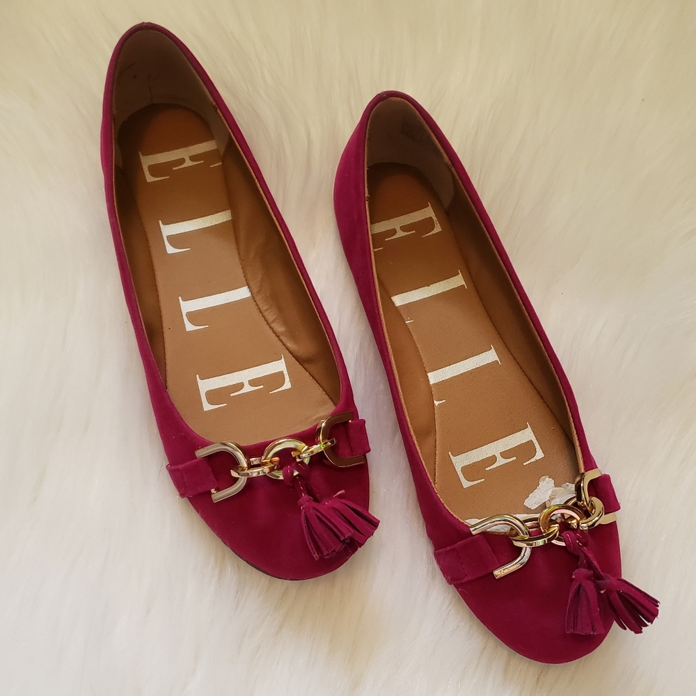 ELLE Suede tassel flats ElbelleMagenta